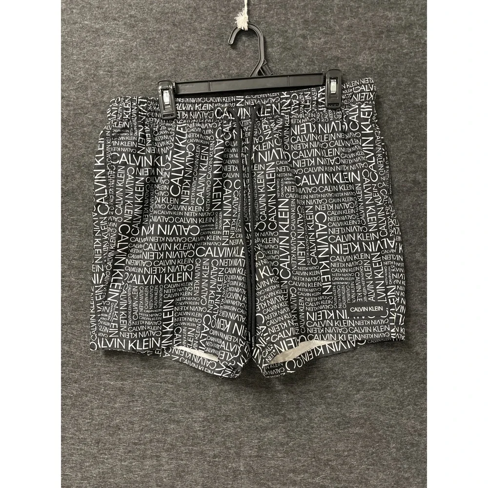 Calvin Klein Board Shorts Mens Large Black White Allover Logo Print Mesh Lined